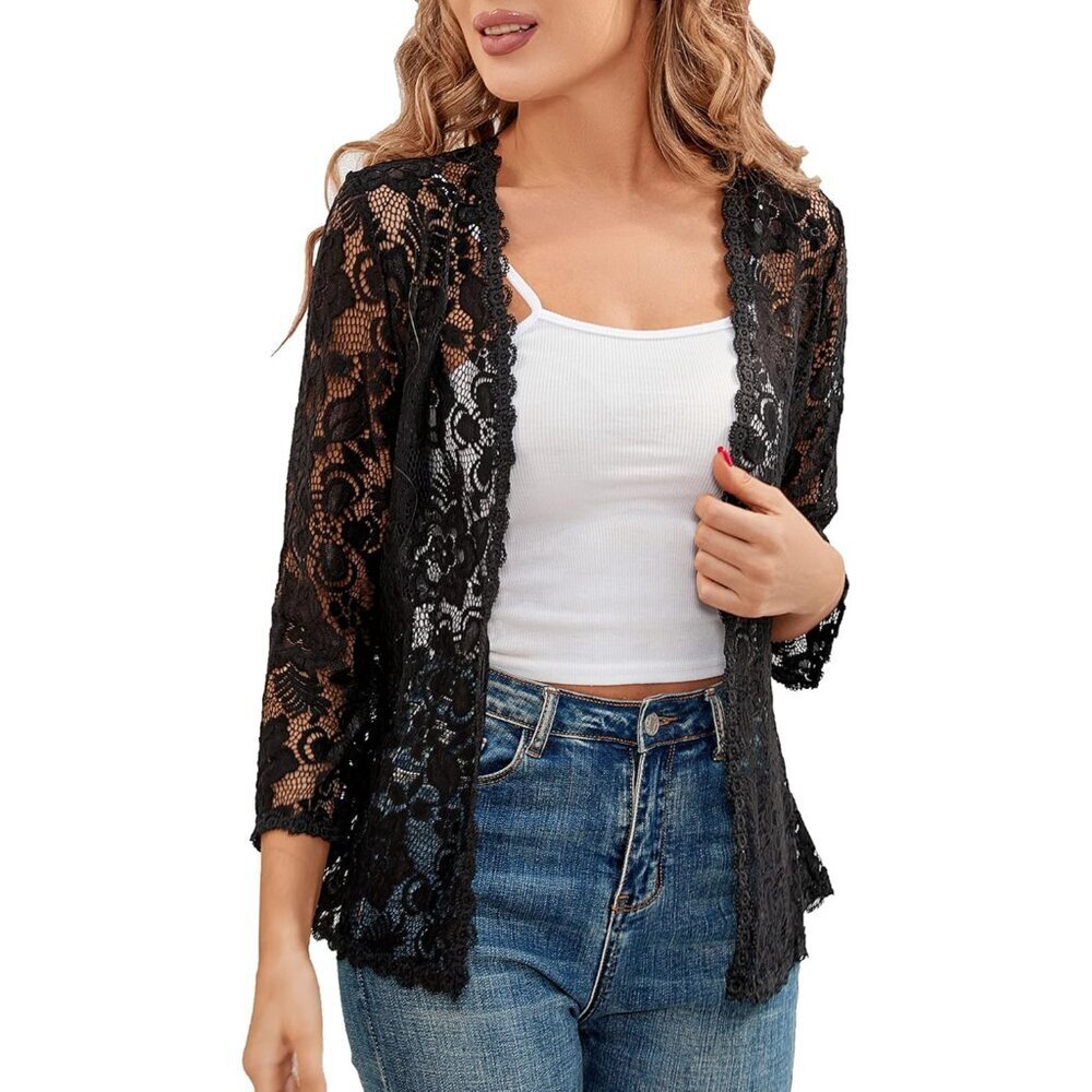 Women's Lace Bolero Shrug Crocheted 3/4 Sleeve Wedding Formal Dress Cover